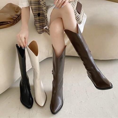 Sexy Knee-high Boots Cowboy Western Boots Pop Hot Autumn Boots Pu Leather Shoes Women Long Boots Female Shoes Plus Size 35 43