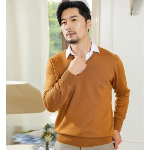 Fashion Mens Sweater Autumn and Winter V-neck Solid Color Knit Sweater Pullover Casual Loose Large Size Bottoming Shirt Tide