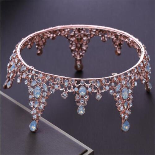 Baroque Queen King Tiara Crown Bridal Wedding headdress Opal Rose Gold Color Tiaras and Crown Wedding Dress Hair Accessories