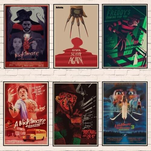 Vintage Poster Horror Movie Nightmare on Elm Street Retro Poster Kraft Paper Home Bar Wall Decor house decoration wall sticker