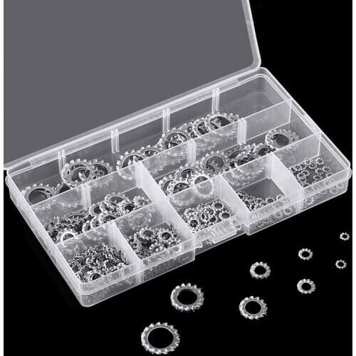 300pcs M2.5, M3, M4, M5, M6, M8, M10, M12 Combination Box Stainless Steel 304 External Star Washer Assortment Kit