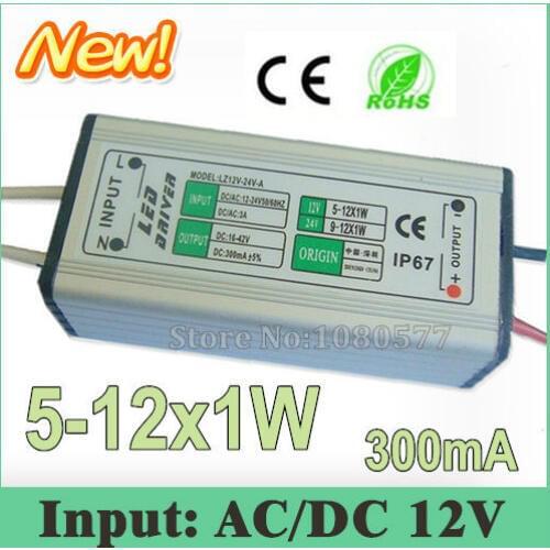 10pcs AC/DC12V Waterproof 5W 6W 7W 9W 10W 12W LED driver 300mA 5-12x1W Constant Current drivers For LED Lighting