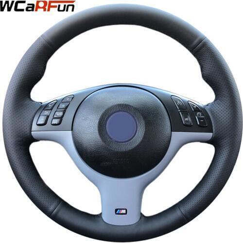 WCaRFun Black Artificial Leather Car Steering Wheel Cover for BMW E46 M3 2001 2002 2003 E39