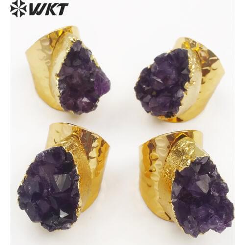 WT-R102 WKT Exclusive! wholesale 10pcs/lot purple stone women rings adjustable bright color big size ring classic style jewelry