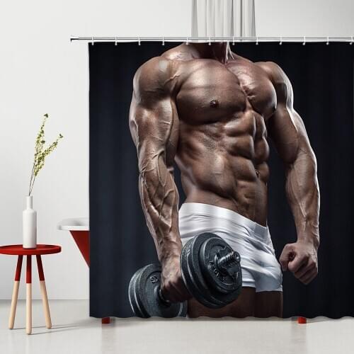 Shower Curtain Fitness Strong Muscle Man Anti-Mold Bathroom Curtains Bedroom Decoration Bathroom Curtain Set Bathtub Curtain
