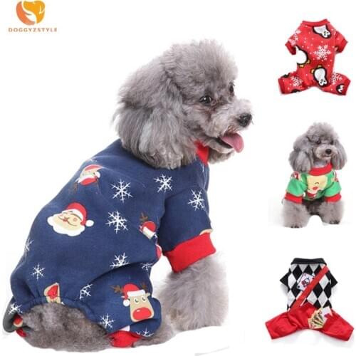 Winter Christmas Snowflake Dog Jumpsuit Warm Cartoon Printed Pattern Pet Clothes Puppy Cat Pajamas Pets Apparel Teddy Chihuahua