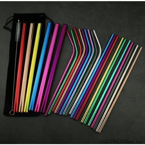 100Sets Smoothies Drinking Straws Set with Brush & Bag Reusable Straw Drink Straws for Cup Mugs Metal 304 Stainless Steel