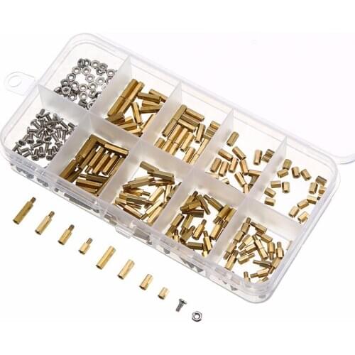 300Pcs M2 Brass Copper Pillar Standoffs Hex Column Screws Nuts Assortment Kit