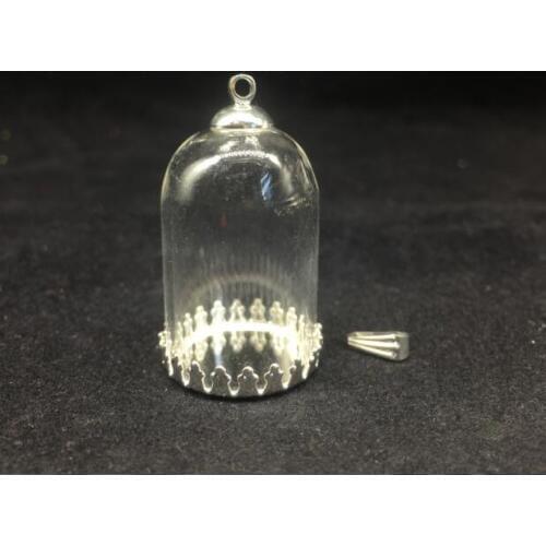 5sets tube bell shape 30*20mm glass globe silver colour teeth base tray finding cap vial pendant bottle sample jars accessories