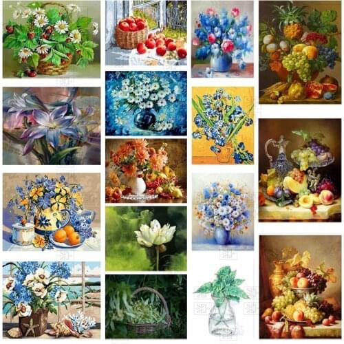 5D Diy Diamond Painting Kits Fruits and Flowers Full Round Square Drill Wall Art Pictures Mosaic Home Decors Diy Gift Artwork