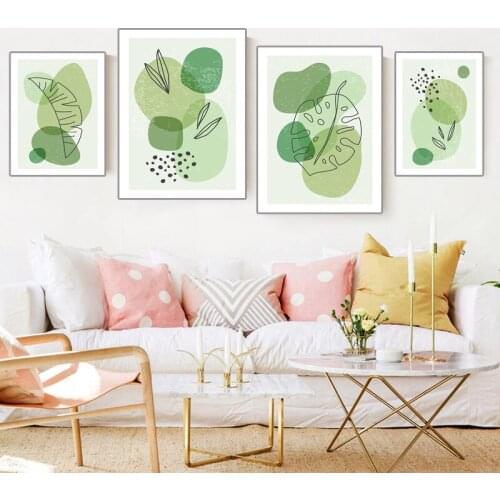 Abstract Green Leaves Plant Canvas Painting Wall Art Nodic Pictures Poster Print for House Living Room Home Decor Cuadros