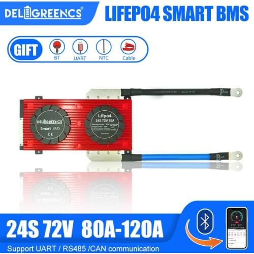 Bluetooth BMS 24S 80A 100A 120A LiFePO4 Battery Smart BMS for 87.6V Battery pack with Bluetooth CAN communicatio UART RS485