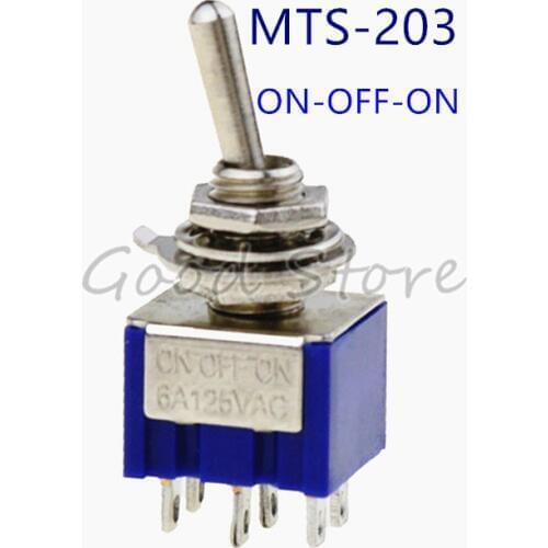 Free Shipping 5PCS Mini MTS-203 6-Pin G104 ON-OFF-ON 6A 250V Toggle Switches Good Quality deep Blue SL