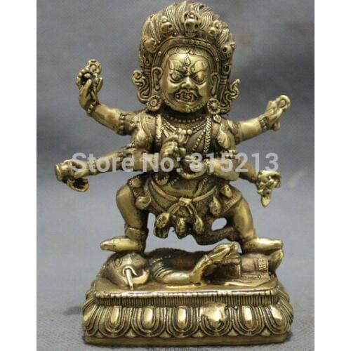 Bi0011679 Tibet Brass Buddhism Joss Protect 6 Arms Mahakala Buddha Set Statue Sculpture