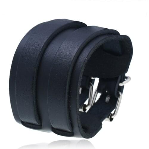 Genuine Leather Wrap Bracelet Wristband Cuff Cowhide Wide Leathers Bangles Double Belt Men Women Buckle Hand Jewelry