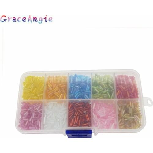 GraceAngie 3000pcs/pack Mixed Random Multi-color Two Cut Glass Seed Bugle Beads 6mm Diameter in One Box Tube Beads Jewelry