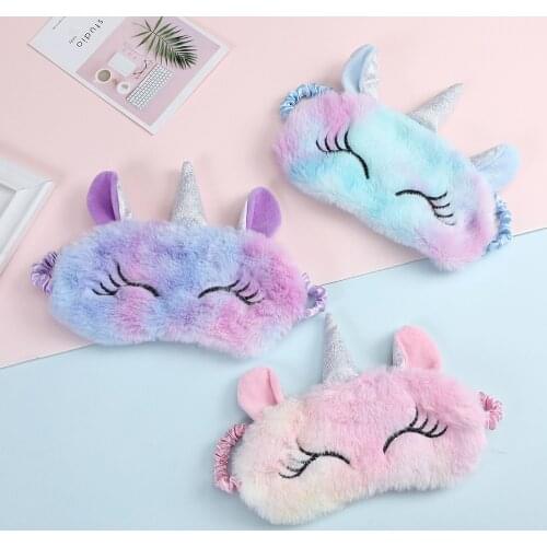 Children Unicorn Plush Eye Mask Colorful Fur Sleeping Eye Band For Women Winter Travel Cute Soft Animal Eye Cover Blindfold