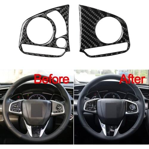 Carbon Fiber Steering Wheel Panel Cover Trim Car Interior Accessories For Honda Civic 10th Gen 2016 2017 2018 2019 2020