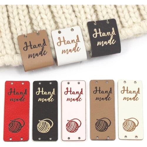 20Pcs Handmade Label Ball Of Yarn Leather Tags For Clothes Hand Made Tags For Hats Knitted Sewing Accessories DIY Gift Handcraft