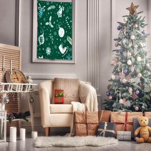 Tapestry Bells Trees Branches Pine Cones Ice Skating Boots Snowflakes Candy Canes Winter Holiday Theme Art White Green