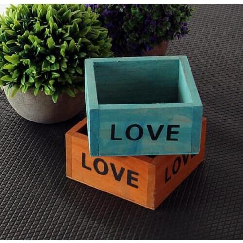 Retro Flower Pots Succulent Plant Box Square Mini Jewelry Storage Boxes LOVE Letter Wooden Garden Pot High Quality SN1990