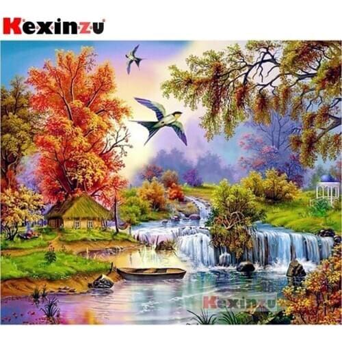 Full Square/Round Drill 5D DIY Diamond Painting "Village and river" Embroidery Kit Mosaic Cross Stitch Stickers Decor Gift K052