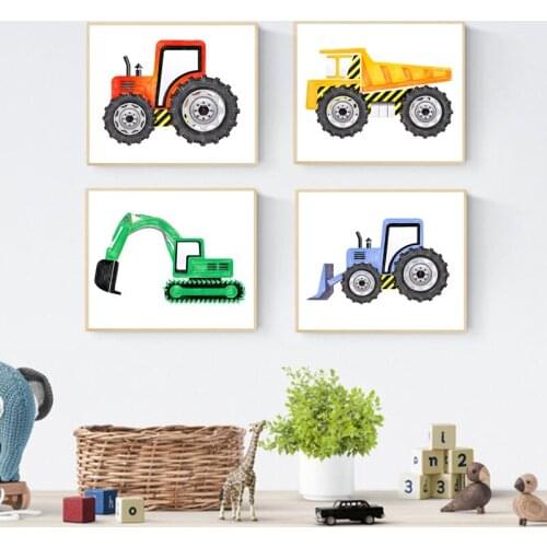 Construction Vehicles Canvas Painting Wall Pictures Excavator Dump Truck Bulldozer Tractor Prints Boys Gift Kids Room Decor
