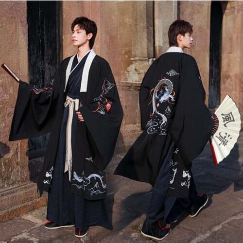 Chinese Ancient Traditional Hanfu Men Halloween Carnival Cosplay Costume Kimono Hanfu Jacket Black For Men Plus Size 4XL