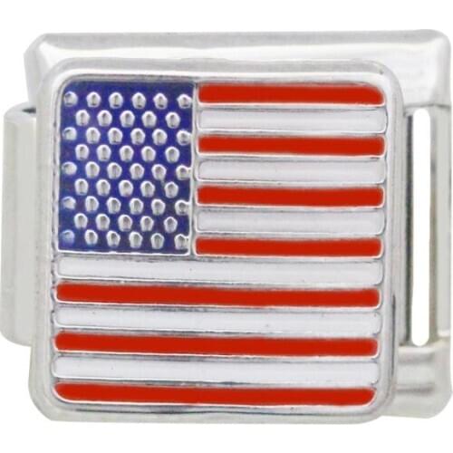 Stainless Steel Composable charm jewelry Classic 9mm national USA America country flag Italian charm link bracelet fit Zoppini