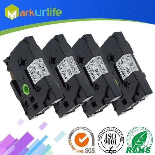 4 Packs Laminated Tape TZE111 Tze111 TZe-111 Compatible for Brother P-Touch Labeler Adhensive tze111( Black on Clear, 6mm x 8m)
