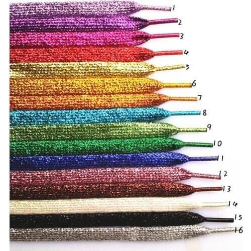 Metallic Glitter Shiny Gold Silver Thread Sport Sneaker Flat Shoelaces Bootlaces Flat Strings Running Fluorescent Shoe laces