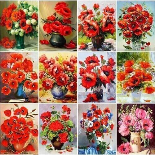 MomoArt 5D DIY Diamond Embroidery Poppy Rhinestone Picture Full Square Diamond Painting Flower Cross Stitch Mosaic Home Decor