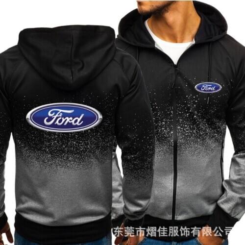 NEW2021 for FORD Car Logo Print Casual HipHop Harajuku Gradient color Hooded Mens Fleece Sweatshirts zipper Jacket