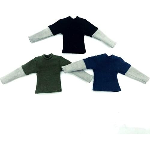 Male doll 1/12 Scale Fashion Casual Patchwork t-shirt Sleeve Long Clothes Models For 6 inches man body