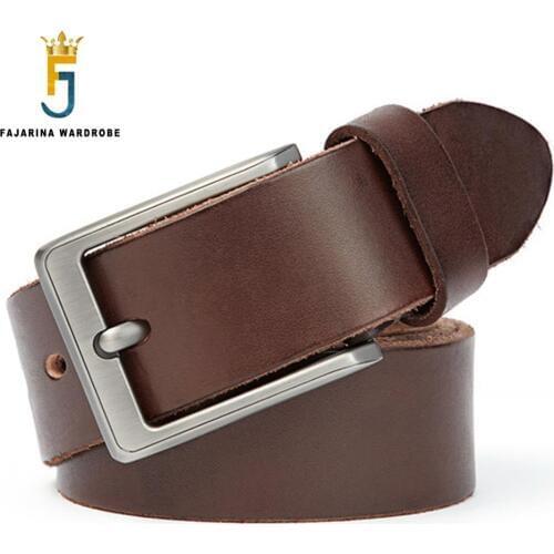 FAJARINA Top Quality Retro Styles Coffee Belts 100% Pure Cow Skin Leather Pin Buckle Belts for Male Used for 10 Years N17FJ756