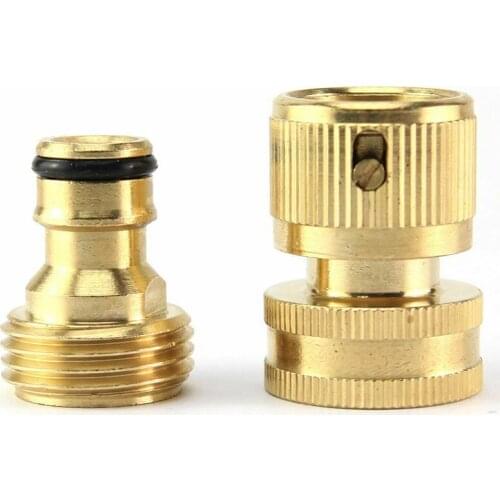 Garden Water Hose Connector Female Male Set 3/4'' Thread Full Brass Quick Connect Watering & Irrigation Metal Kit