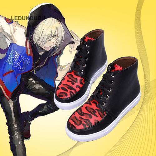 New Anime Yuri!!! on Ice Cosplay Shoes Plisetsky Yuri Red Leopard Print Lace up Sneakers Unisex Boots