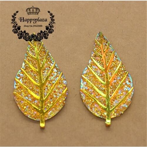 New Arrival 10PCS 52*27mm Cute Gold Bling AB Leaf Flatback Cabochon Appliques/Wedding Decoration Craft