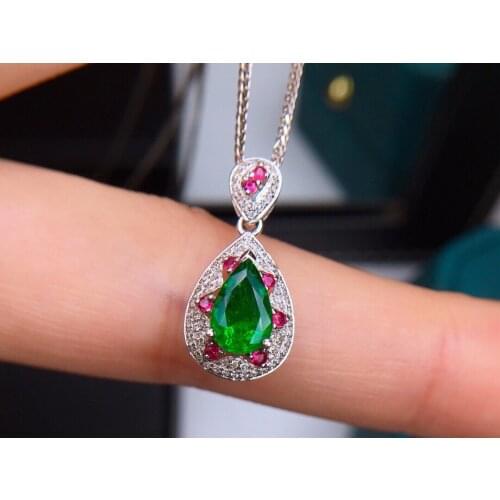 E709 Fine Jewelry 18K Solid Gold Zambia Green Emerald Pendant Emearld 1.1ct Gold Diamond Pendant Gemstone Necklaces for Women
