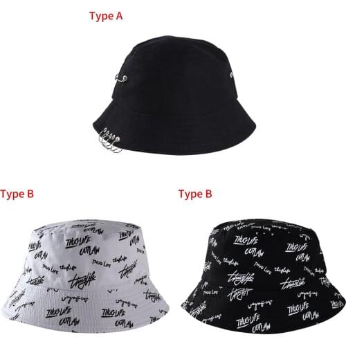 Bucket Hats Women Letter Double-sided Fisherman Hat Korean Style Summer Sun Hats Climbing Outdoor Sunscreen Bucket Hat Unisex