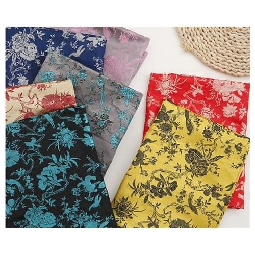 Brocade fabric, satin bird flower cheongsam, Tang suit, Han suit fabric, mahogany sofa, pillow, cushion cloth