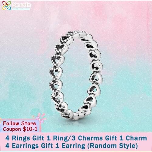 Smuxin 925 Sterling Silver Ring Band of Hearts Ring Original 925 Women Rings Ngagement Rings for Women Jewelry Making Girl Gift