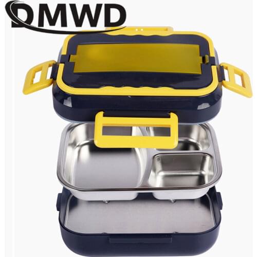 DMWD Mini Rice Cooker Portable 2/3 layers Meal Lunch Box Steamer Thermal Cooking Pot Food Heating Electric Lunchbox Container EU
