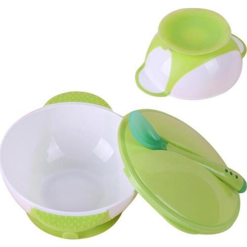 Slip-resistant Wall Suction Child Tableware Baby Kids Dishes Bowl Baby Temperature Sensing Spoon Dinnerware Set