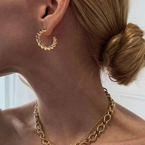Trendy Gold Twist Stainless Steel For Women Elegant Geometric Circle Daily Wear Hoop Earrings Jewelry