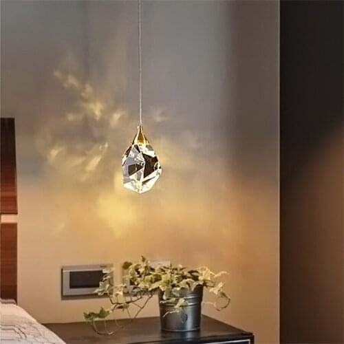 Modern Luxury K9 Crystal Bedroom Bedside Pendant Lamp Nordic Dining Kitchen Suspension Pendant Light Bar Cafe Shop Hanging Light
