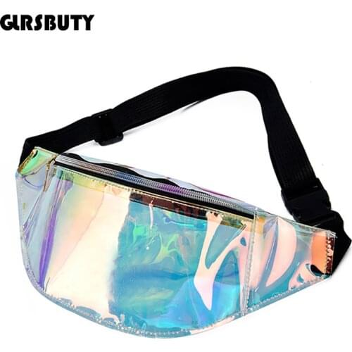 Holographic Translucent Fanny Pack Laser Hologram Waist Pouch Banana Bags Women Belt Bag Hip Bum Travel Phone Holder for Female
