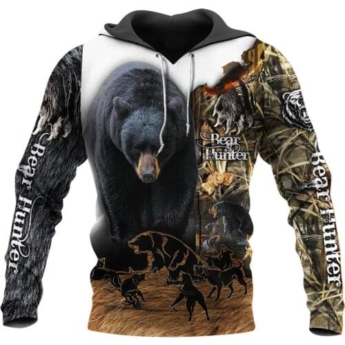 Animal Bear Black Hunter 3D Printed Mens Hoodie Harajuku Fashion Sweatshirt Unisex Casual Jacket Pullover sudadera hombre KJ060