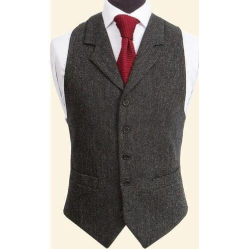 Vintage Wool Tweed Vests Slim Mens Suit Vests Custom Made Sleeveless Suit Jacket Wedding Waistcoat Male Dress Vest Groom Vest
