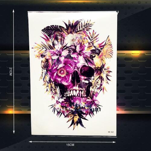 Gem Designs SKull Flower Temporary Disposable Tattoo Paste 21x15CM WOmen Men Body Art Tattoo Arm Sleeve Wall Sticker Home Decal